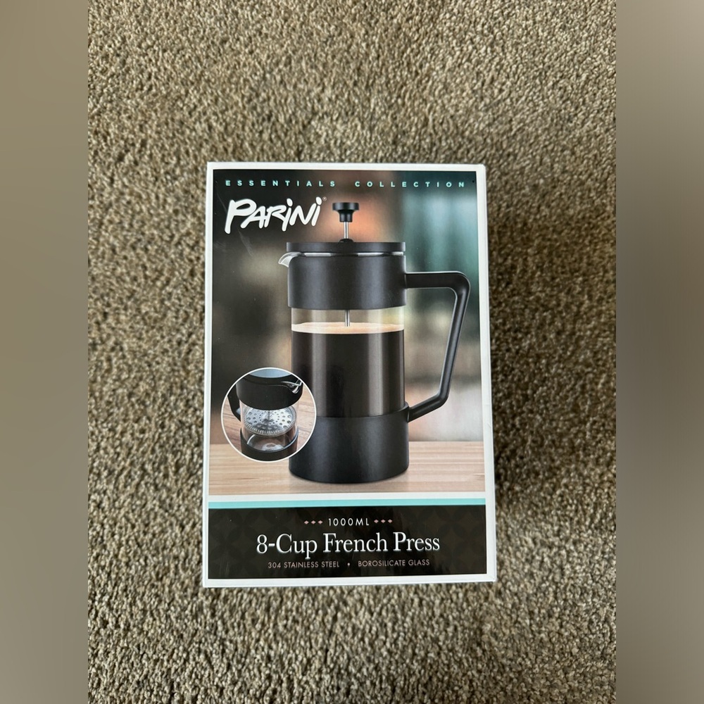 Parini SS 8-cup French Press Plunger Design Strainer Spout - NEW in BOX
